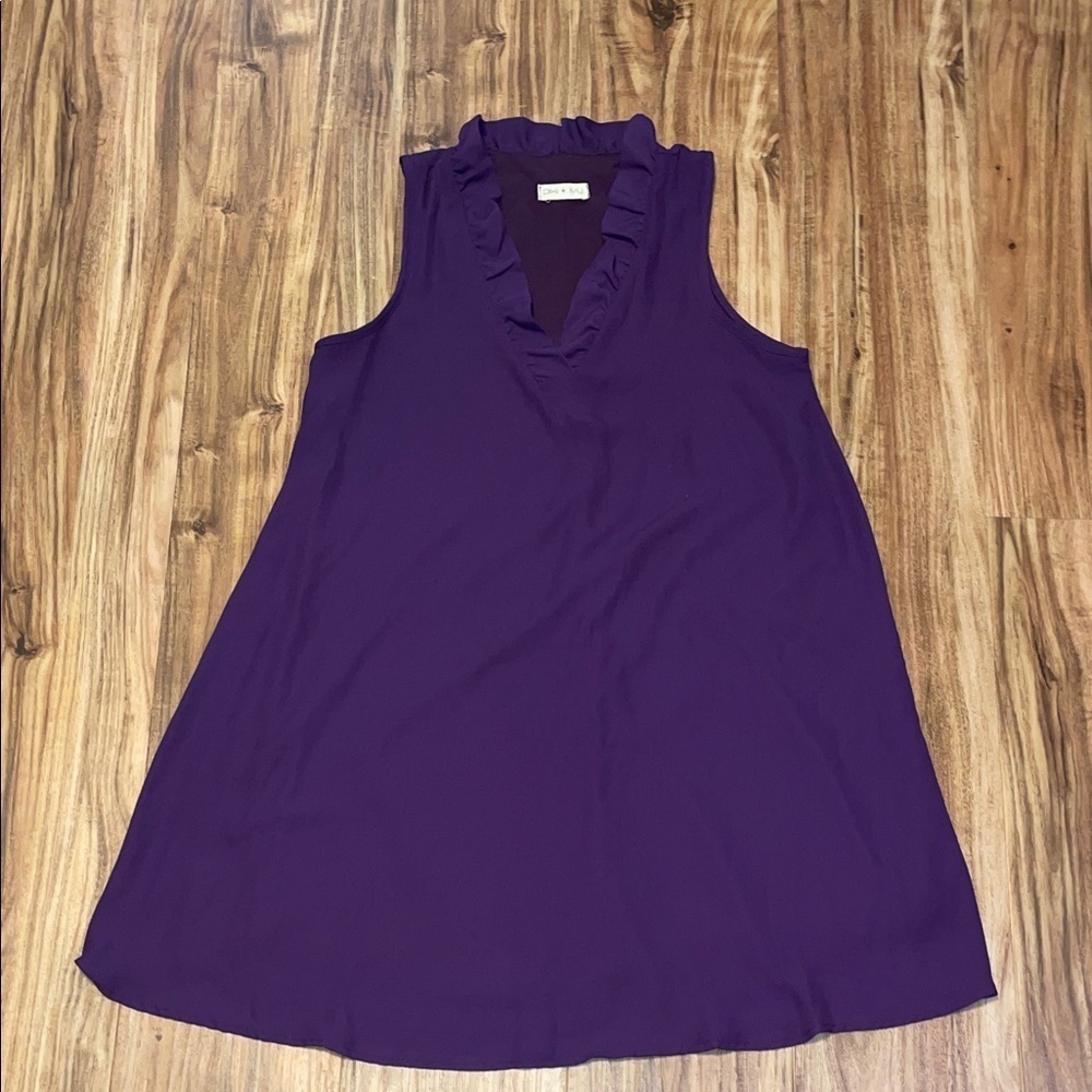 Pixi Ivy womenโs medium 8 10 dress mini Purple Sleeveless Ruffle v neck sheath